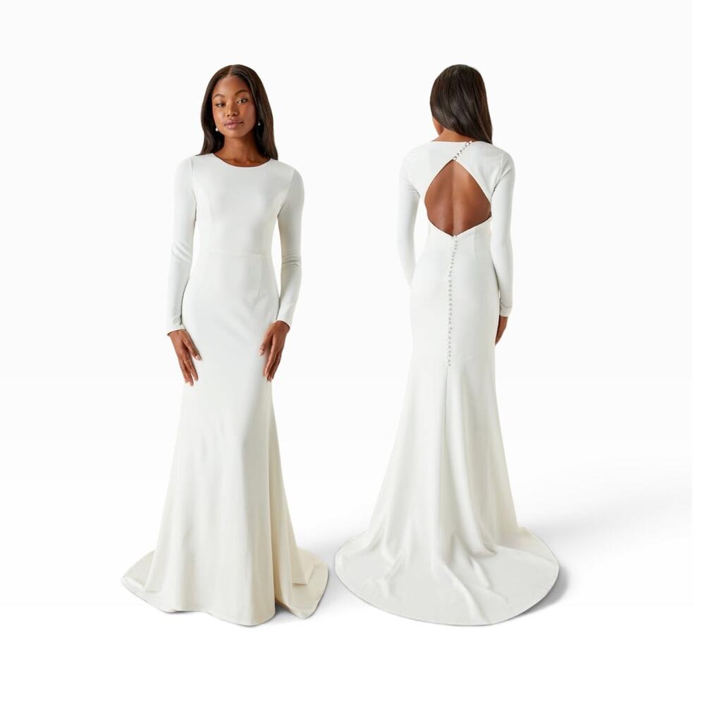 Lulus Eloquent Endearment White Long Sleeve Backless Maxi Dress size L
